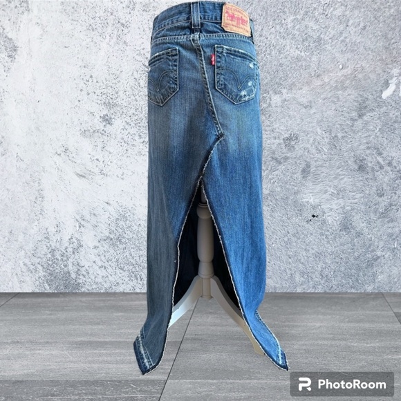 Levi’s slouch straight leg sz 7 jean deconstructed custom made maxi skirt denim - Picture 10 of 15